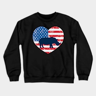 American Flag Heart Love Rhinoceros Usa Patriotic 4Th Of July Crewneck Sweatshirt